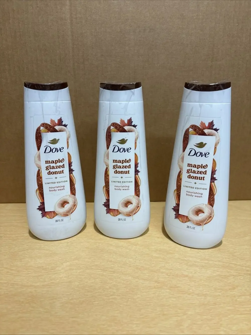 3- Dove Maple Glazed Donut Limited Edition Nourishing Body Wash 20oz NEW